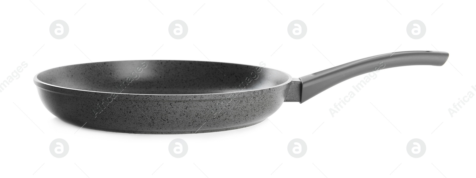 Photo of New frying pan isolated on white. Cooking utensil