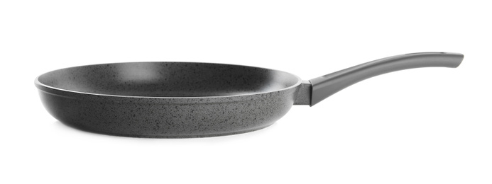 New frying pan isolated on white. Cooking utensil