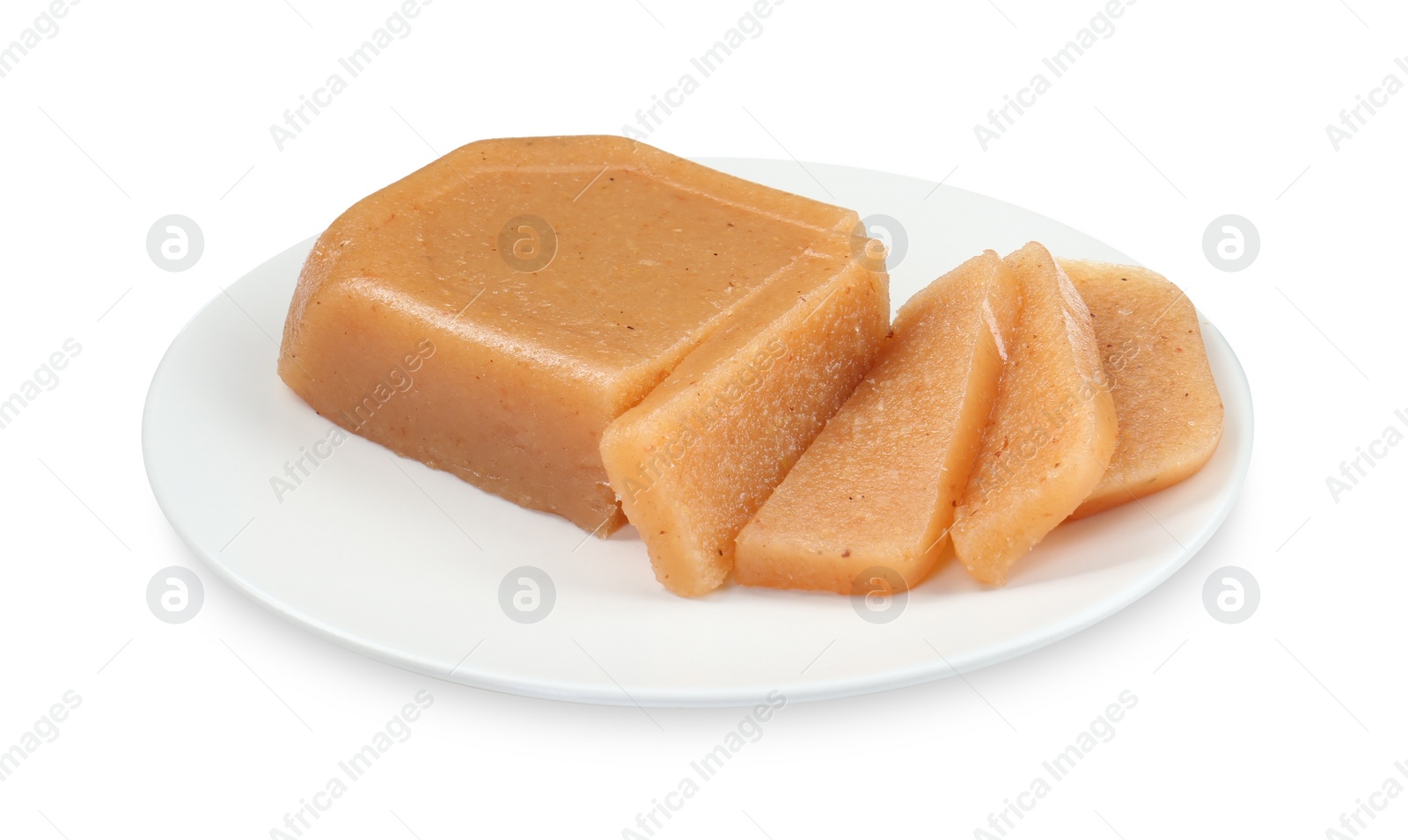 Photo of Delicious sweet quince paste isolated on white