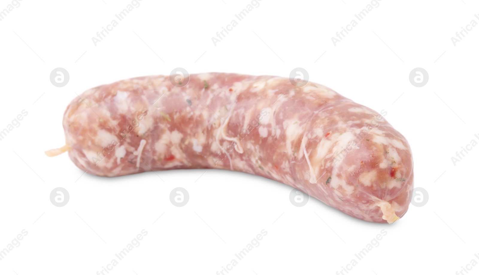 Photo of One raw homemade sausage isolated on white