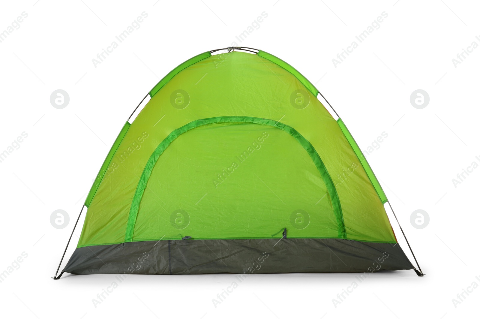 Photo of Comfortable green camping tent on white background