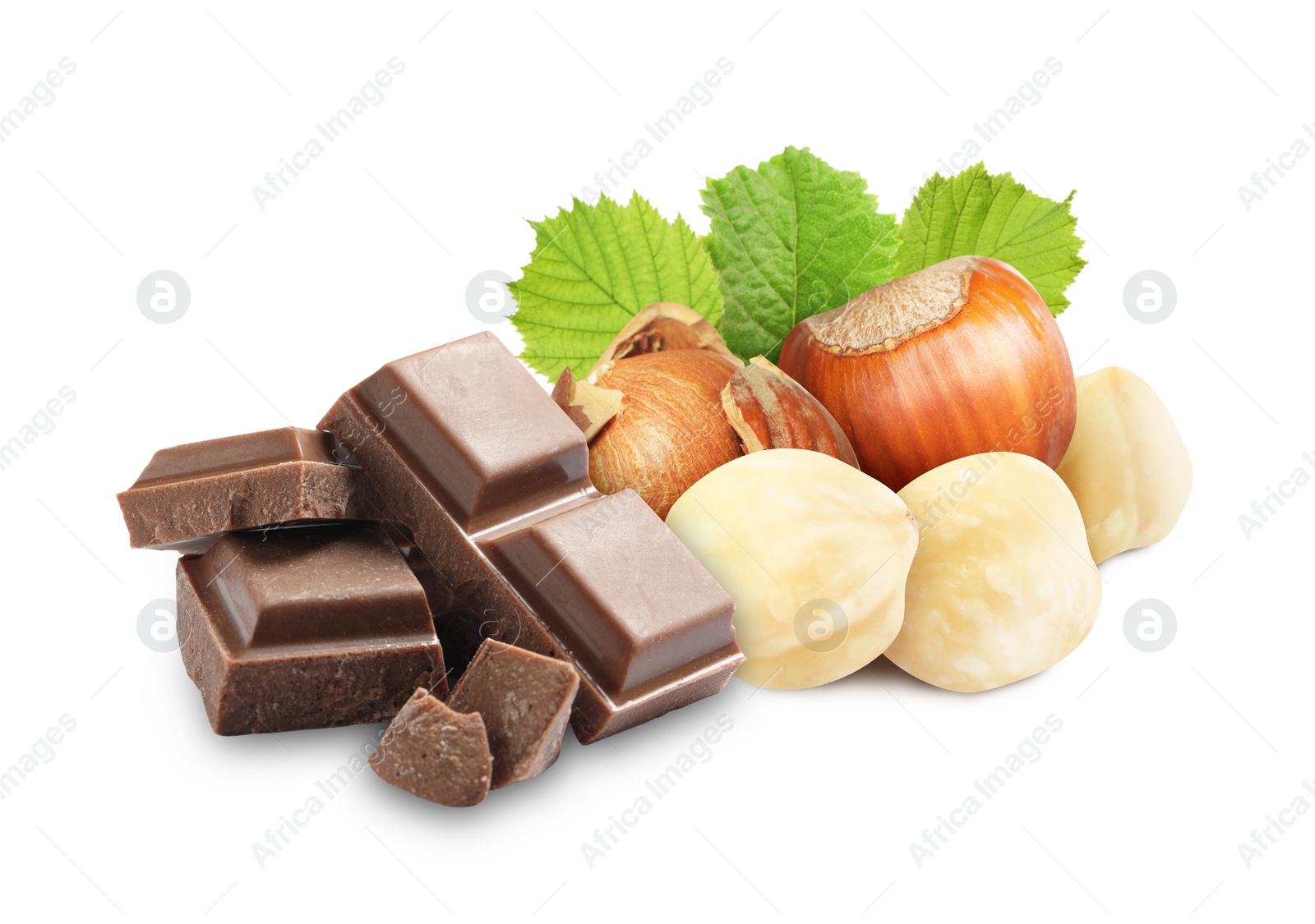 Image of Milk chocolate and hazelnuts isolated on white