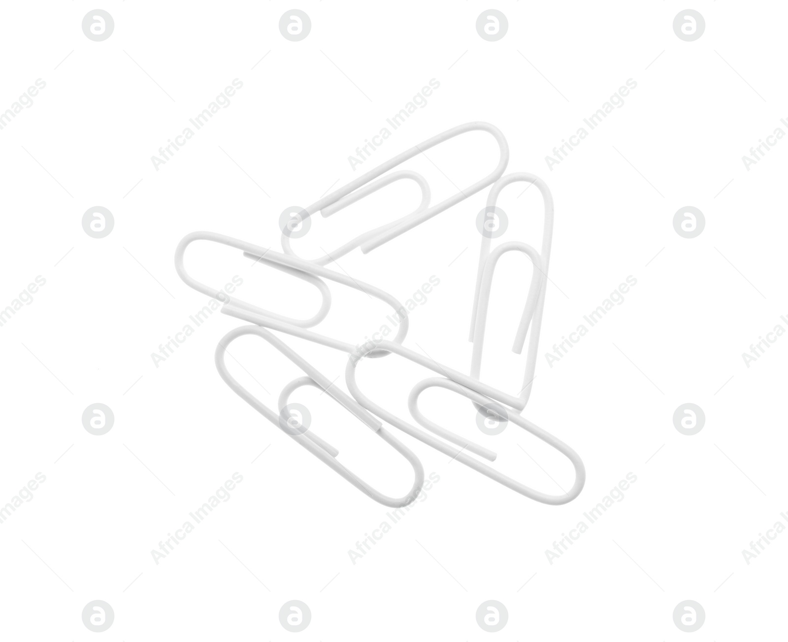 Photo of Colorful paper clips isolated on white, top view. School stationery