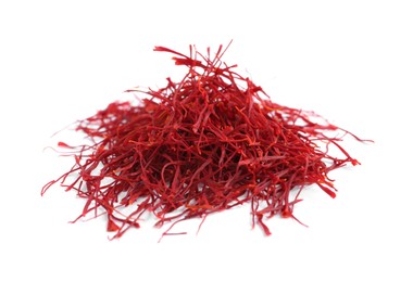 Photo of Pile of dried saffron isolated on white