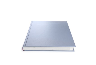 Photo of Closed book with grey hard cover isolated on white