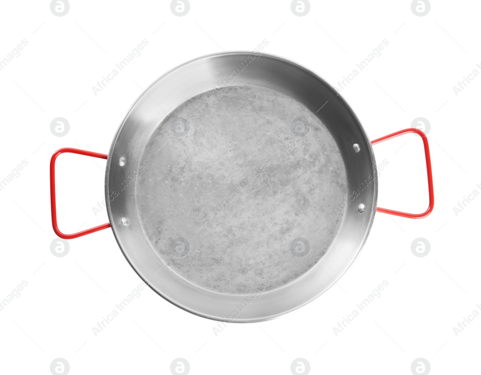 Photo of Wok pan isolated on white, top view. Cooking utensil
