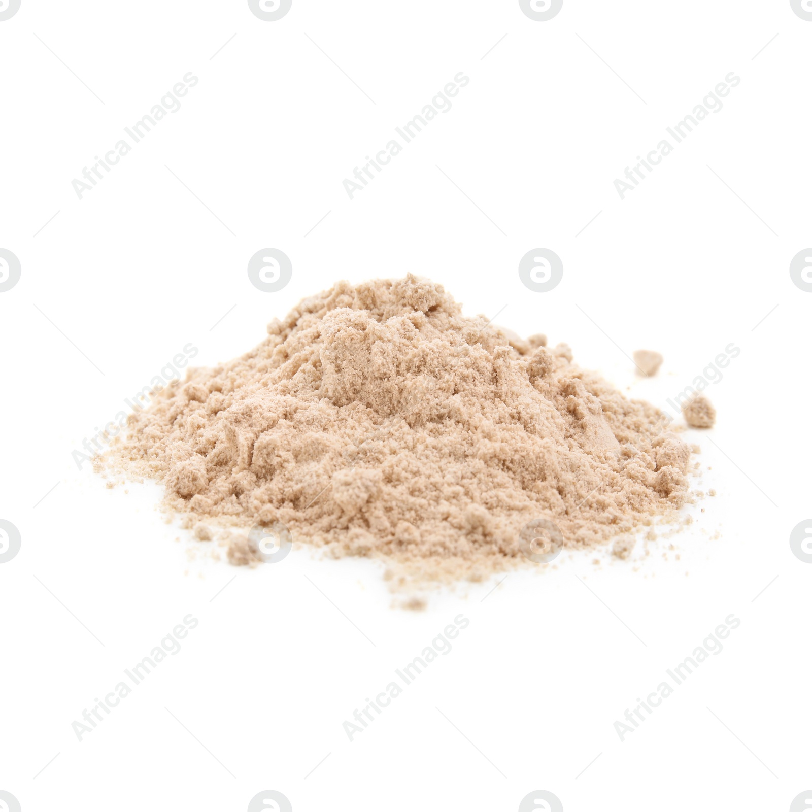 Photo of Pile of buckwheat flour isolated on white