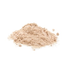 Photo of Pile of buckwheat flour isolated on white