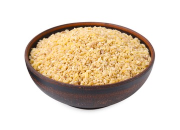 Raw bulgur in bowl isolated on white