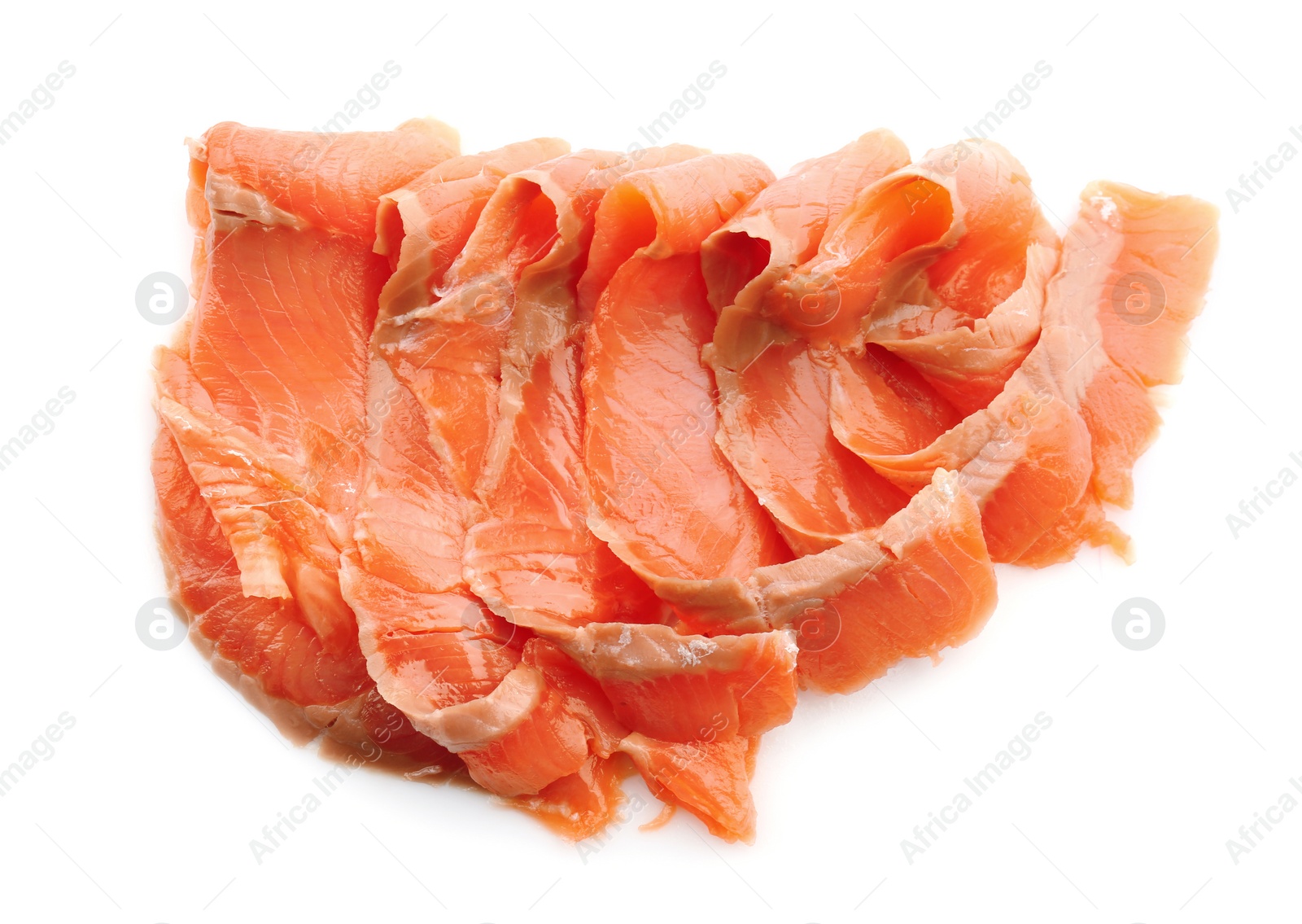 Photo of Fresh sliced salmon fillet on white background