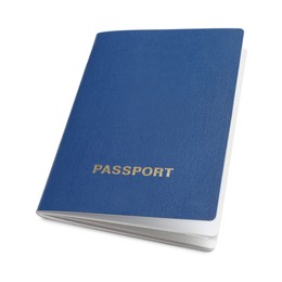 Photo of One blue passport isolated on white. Identification document
