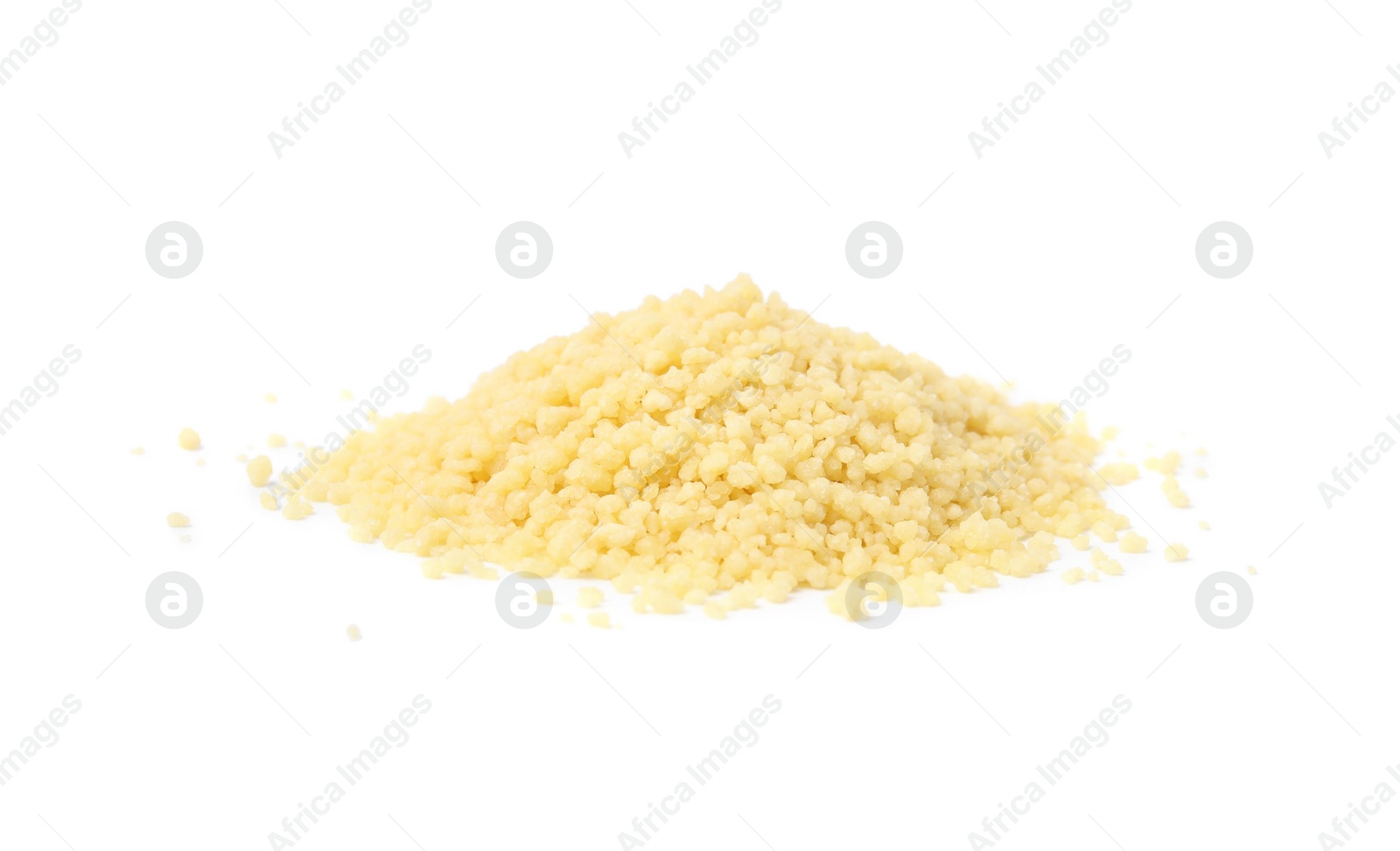 Photo of Pile of raw couscous isolated on white