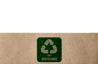 Paper bag with recycling symbol on white background. Eco friendly package