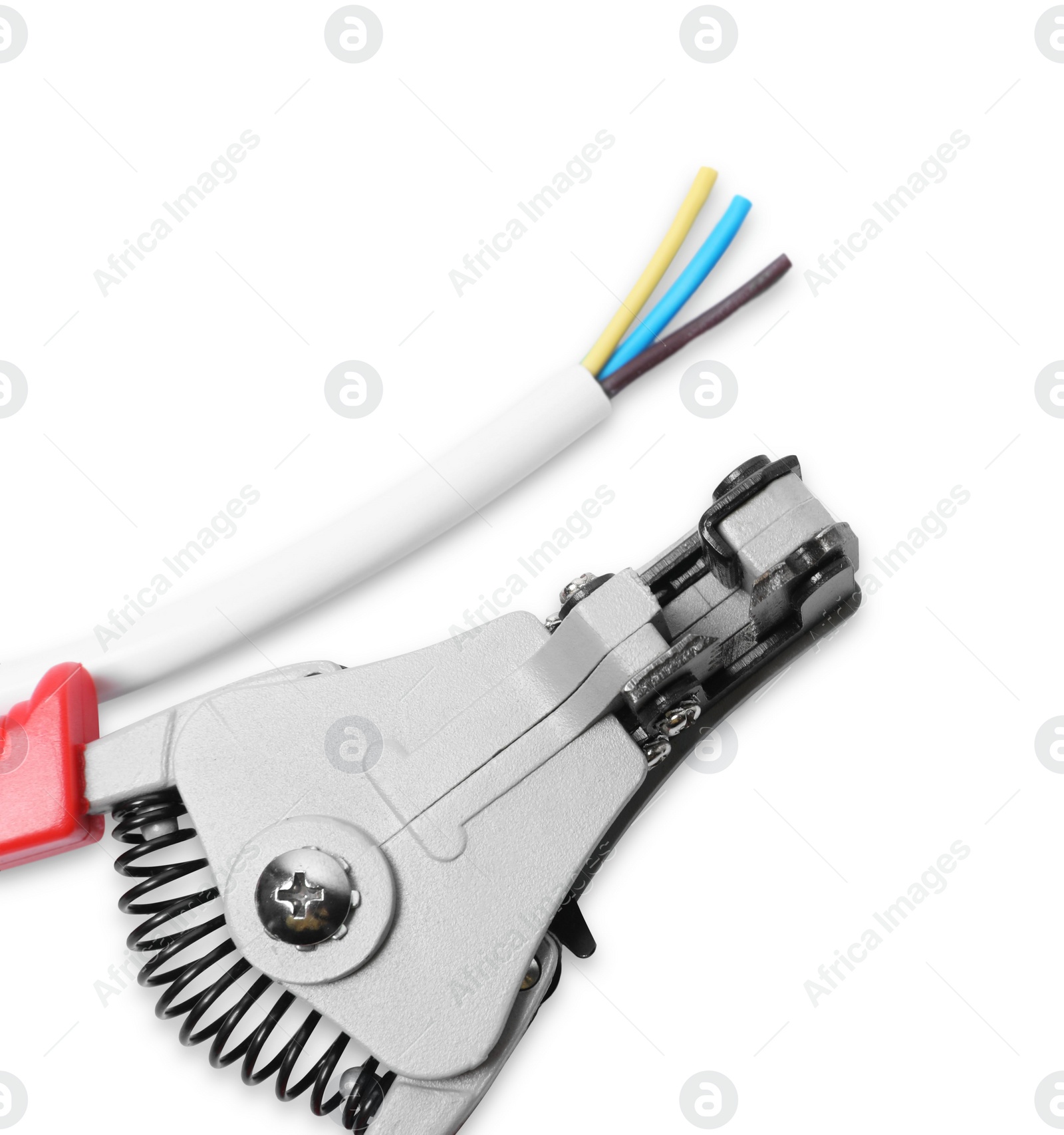 Photo of Cutters and stripped wire isolated on white, top view