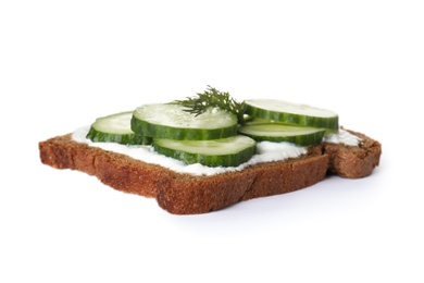 Photo of Fresh tasty cucumber sandwich isolated on white