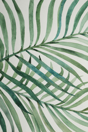 Photo of Beautiful watercolor tropical leaves painted on white paper, top view