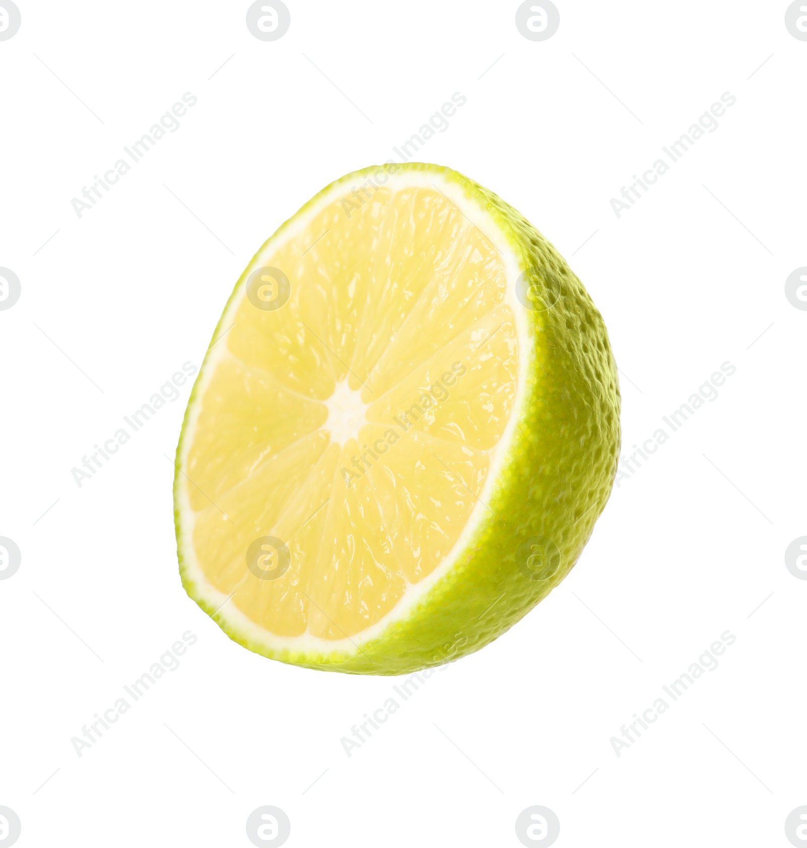 Photo of Citrus fruit. Sliced fresh ripe lime isolated on white