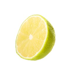 Citrus fruit. Sliced fresh ripe lime isolated on white