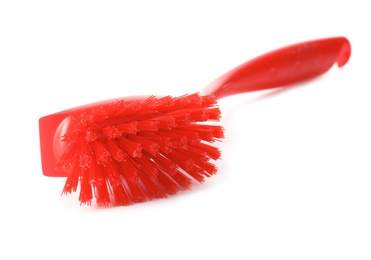 Photo of Cleaning brush for dish washing on white background