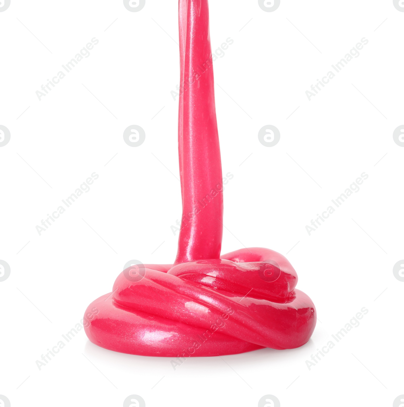 Photo of Flowing red slime on white background. Antistress toy