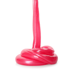 Flowing red slime on white background. Antistress toy