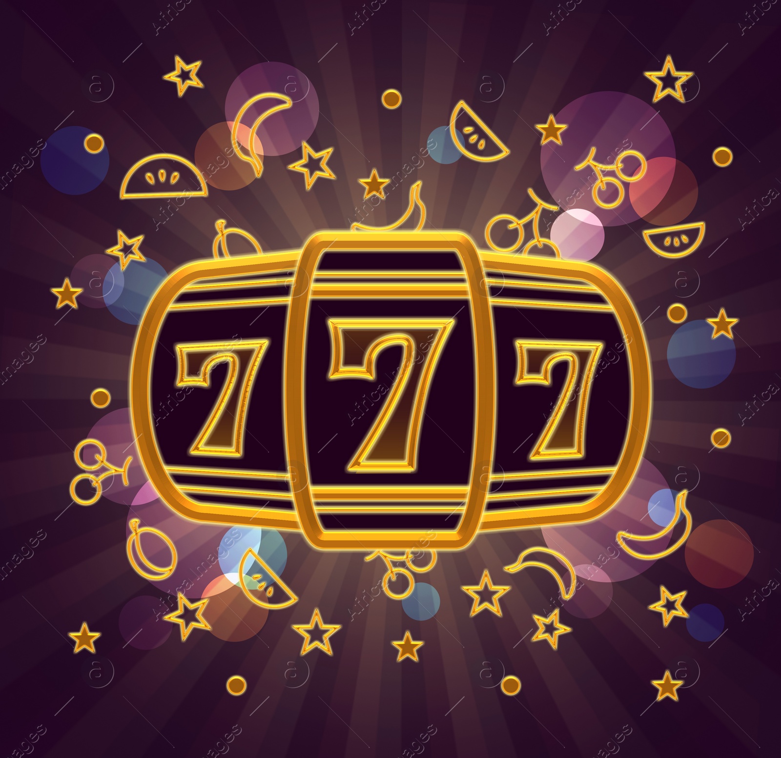 Illustration of Lucky number 777 - winning jackpot. Online casino