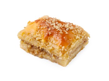 Photo of Eastern sweets. Piece of tasty baklava isolated on white