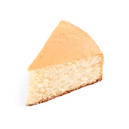 Photo of Piece of delicious fresh homemade cake on white background