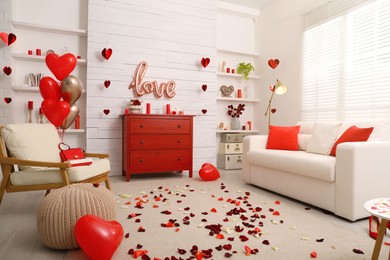 Photo of Cozy living room decorated for Valentine's Day