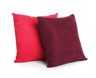 Photo of Different colorful decorative pillows on white background