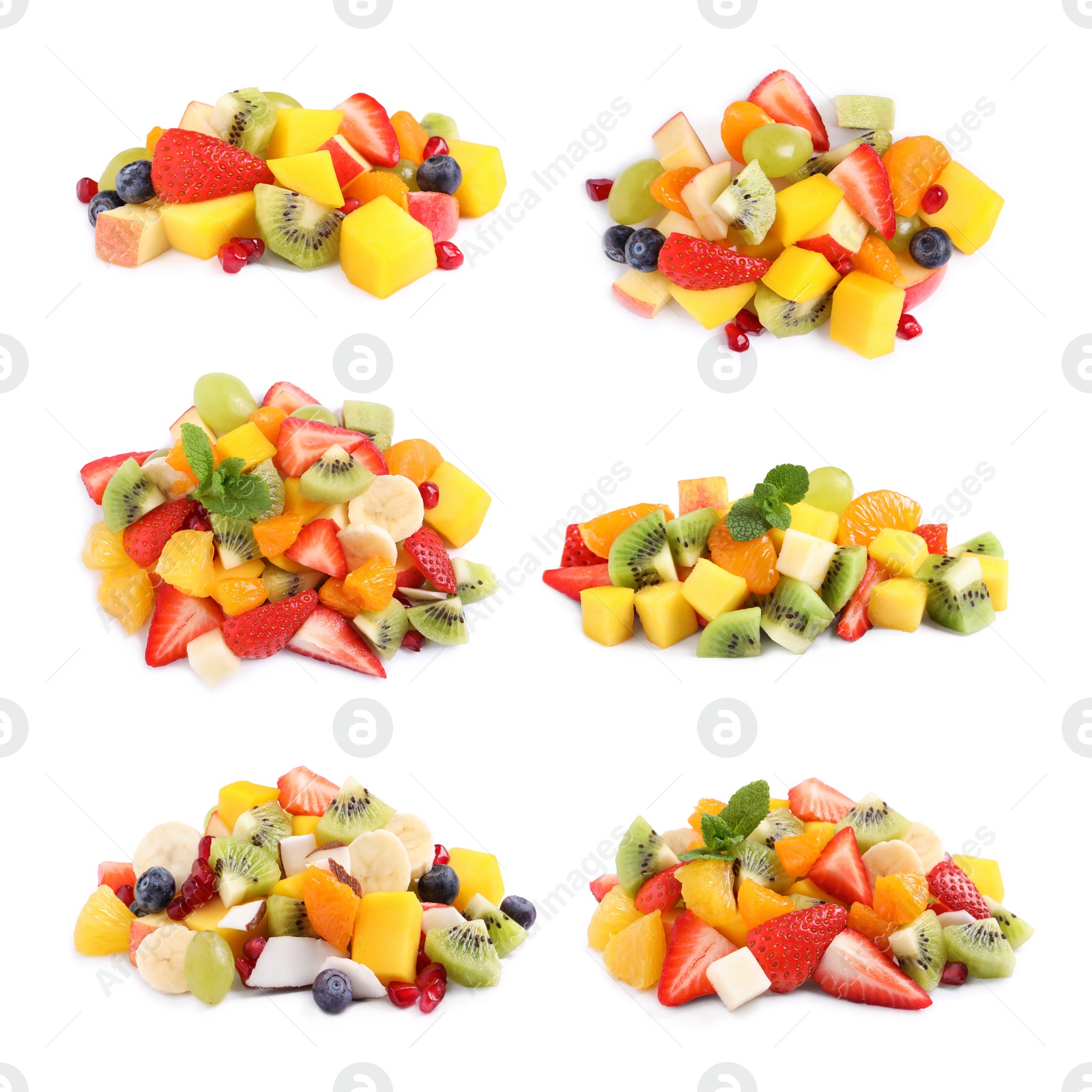 Image of Fruit salad, collection. Mixed fresh berries and fruits isolated on white