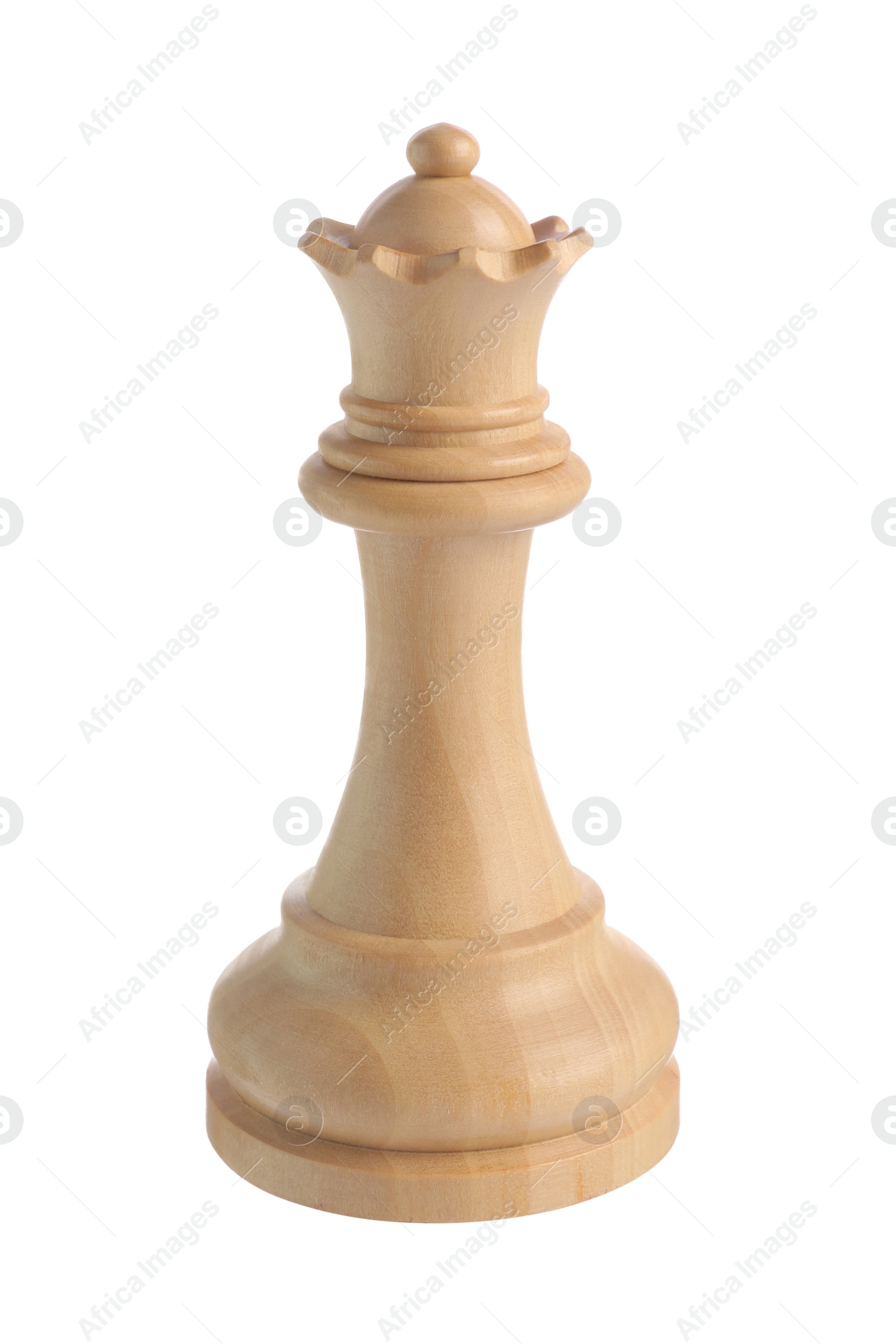 Photo of One wooden chess queen isolated on white