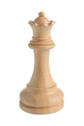 Photo of One wooden chess queen isolated on white