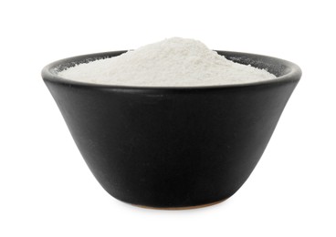 Photo of Baking powder in bowl isolated on white