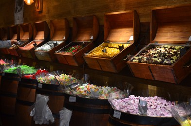 AMSTERDAM, NETHERLANDS - JULY 16, 2022: Assortment of sweets in Captain Candy shop