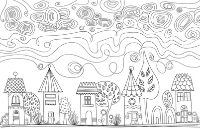 Different houses on white background, illustration. Coloring page