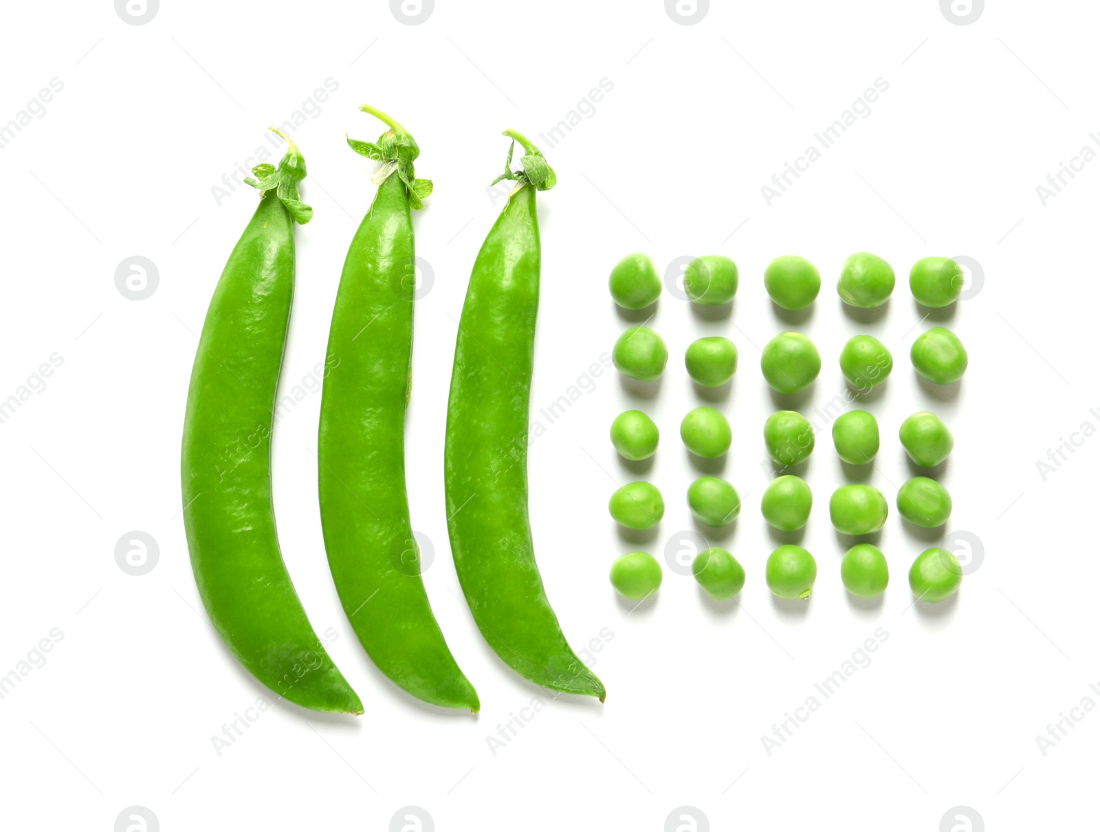 Photo of Flat lay composition with fresh peas on white background