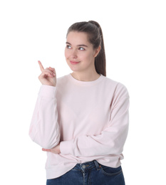 Photo of Portrait of young woman on white background