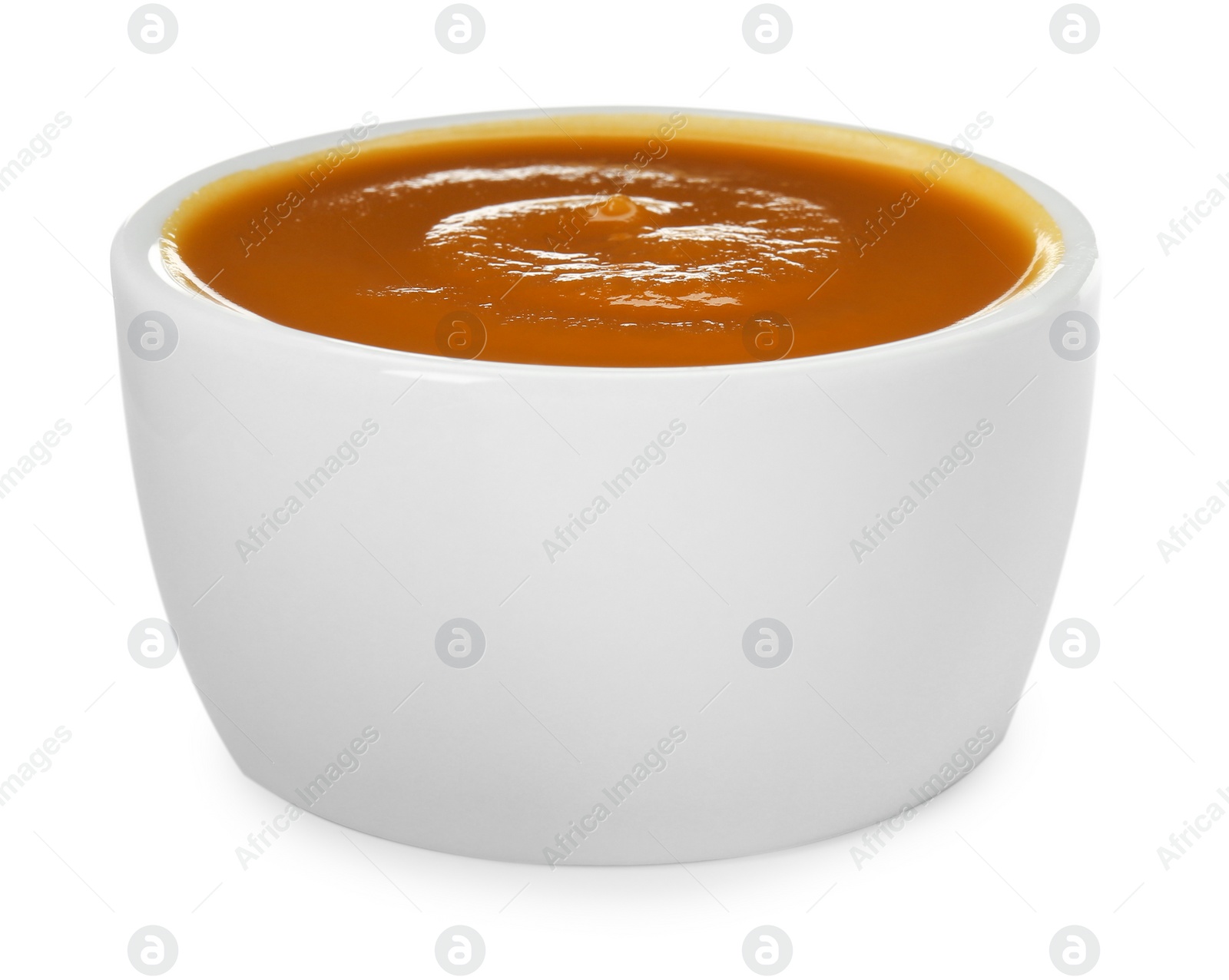 Photo of Bowl of healthy baby food isolated on white