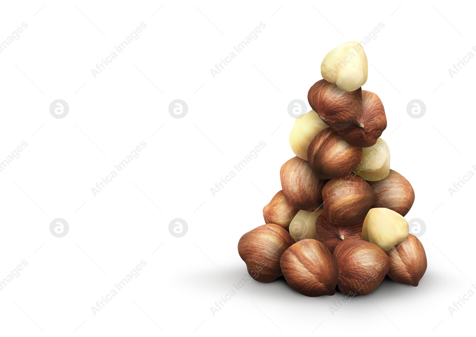 Image of Heap of many hazelnuts on white background