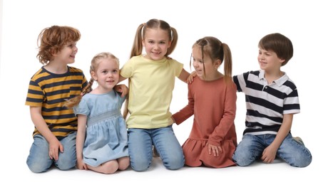Group of cute children on white background