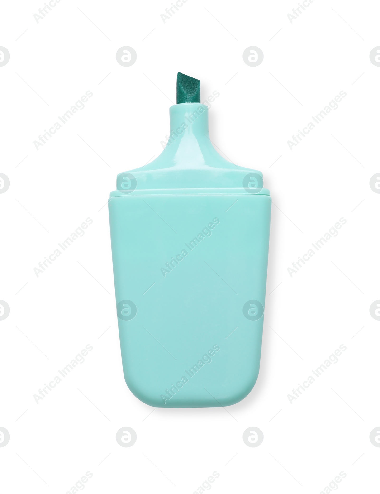 Photo of One turquoise marker on white background, top view