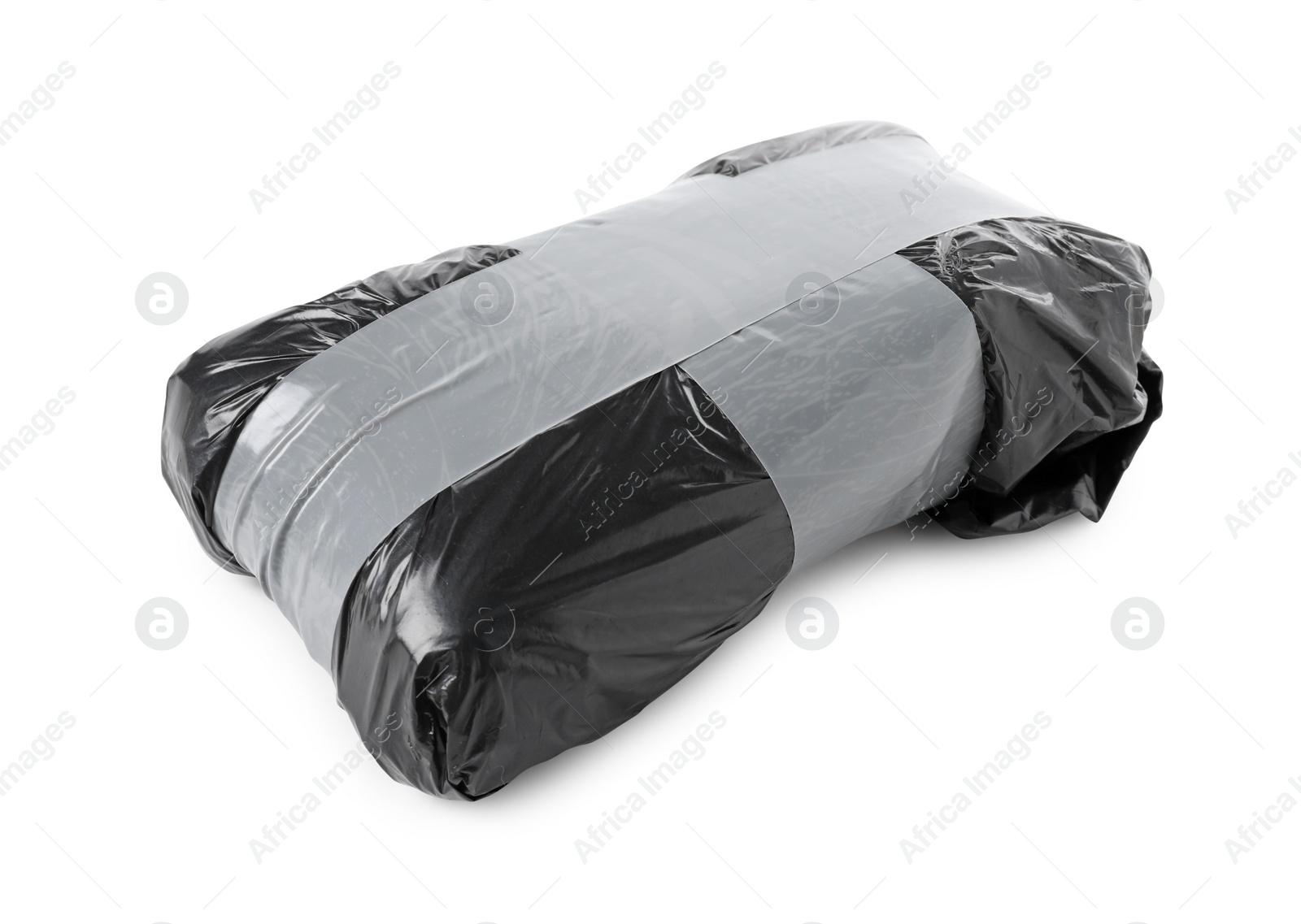 Photo of Package with narcotics isolated on white. Drug addiction