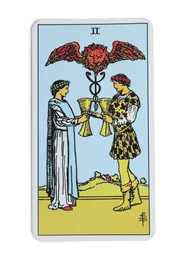 Photo of Two of Cups isolated on white. Tarot card