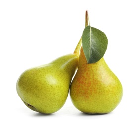 Photo of Whole ripe pears on white background