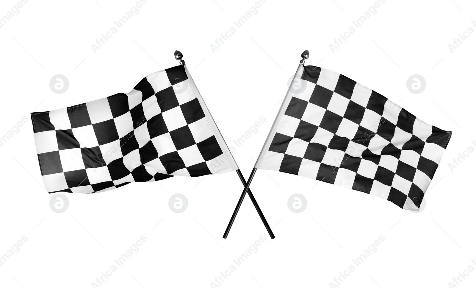 Image of Checkered racing finish flags on white background