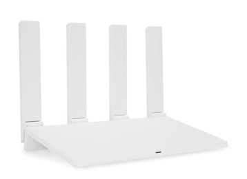 One modern Wi-Fi router isolated on white