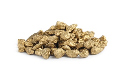 Photo of Pile of gold nuggets on white background