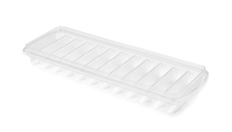 Empty ice cube tray on white background