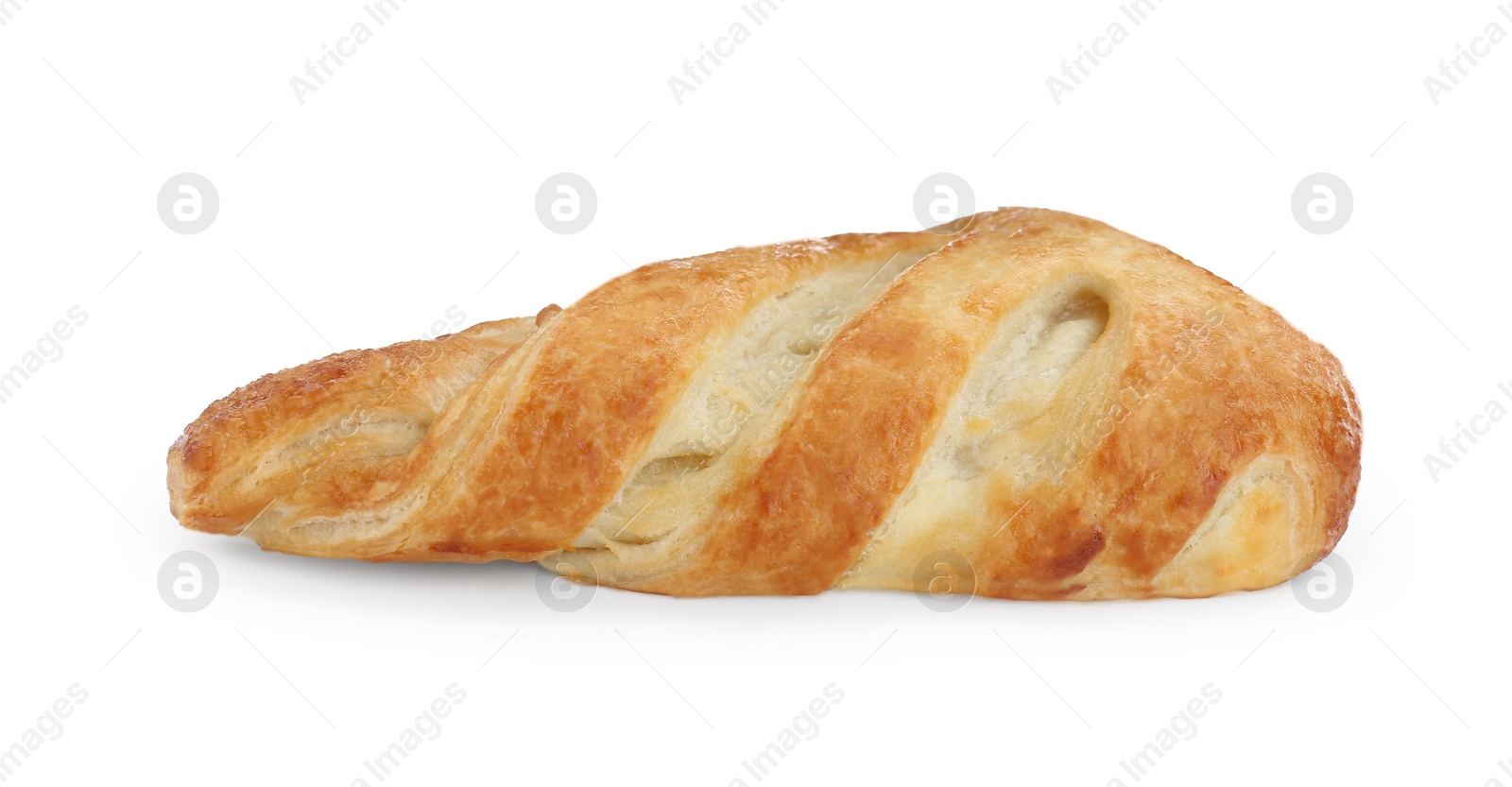 Photo of Fresh tasty puff pastry on white background